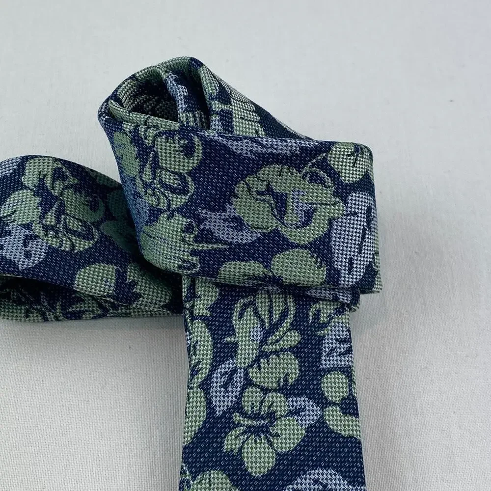 JOHN HENRIC Tie 100% Silk Floral Woven Jacquard Necktie Blue Italy